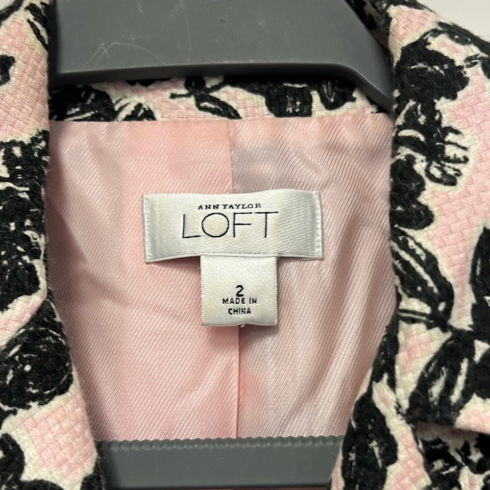 Ann Taylor LOFT Linen Cotton Silk Blend Pink & Black Floral Duster Coat Sz. 2 - Picture 4 of 11
